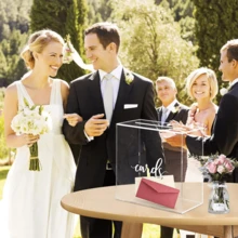 亚克力透明亚克力卡夹带插槽，适用于招待会、生日、派对、存钱罐、投票、祝福、毕业派对、优雅婚礼卡盒