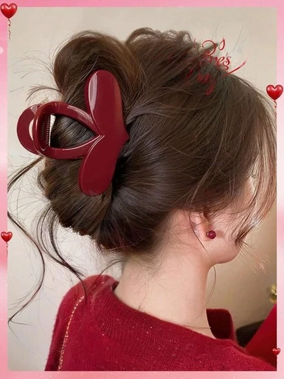 1 pieza Pinza para el cabello en forma de corazón de plástico, diseño elegante y minimalista, adecuada para el Día de San Valentín, moda de otoño para mujer, accesorios para el cabello de otoño, pinzas para el cabello para vacaciones y atuendos de invierno para mujer