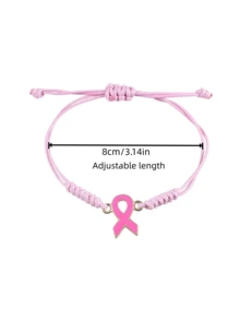 Adjustable Handmade Woven Pink Ribbon Bracelet, Caring For Women's Health