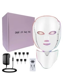 7-Color LED Facial Mask, Neck Beauty Care, No Odor, Suitable For Family And Salon, Perfect Holiday Gift For Girlfriend And Mother(White) - 美規A型插(110-127V) - 查看 1
