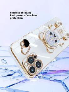 Rainbow Candy Bear Electroplated Heart Phone Case, Electroplated Anti-Drop Phone Case + Electroplated Hidden Stand + Full Phone Case Set, Compatible With IPhone 17 16E 15 14 13 12 11 X XS Max XR Pro Plus, Galaxy, Honor, OPPO, Redmi, Infinix Smart8 9 - White - View 4