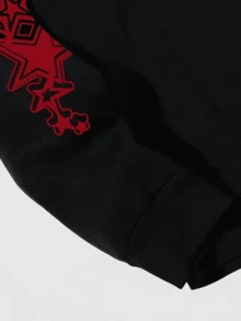 [Two-Piece Set] Men's Casual Sports Hooded Sweatshirt, Long-Sleeved Hooded Sweatshirt With Drawstring Trousers, Letter And Star Print Design, Men's Street Suit, Retro Style, Suitable For Autumn And Winter - 黑色 - 查看 4