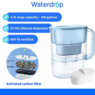 Waterdrop Lucid Water Filter Jug With 1*90 Days Filter, 3.5L, Reduces Fluoride, Chlorine And More, NSF Certified (Replacement Filter: WD-PF-01A Plus)