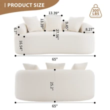 65" Curved Small Loveseat Sofa,Cozy Chenille Upholstered Couch With 3 Pillows,Modern Deep Seat Cloud Couch Memory Foam Compression Sofa,For Living Room Apartment Office,No Assembly Needed - trắng - Xem 9