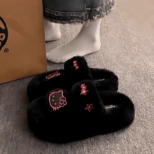 Sanrio 1 paire de pantoufles d'intérieur Hello Kitty, pantoufles en coton, pantoufles d'intérieur décontractées multicolores, design 3D créatif, pantoufles Hello Kitty mignonnes