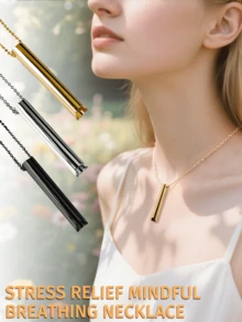 (To nie jest gwizdek) Naszyjnik wspomagający świadome oddychanie, wisiorek ze stali nierdzewnej do uspokajającej medytacji, narzędzie do świadomego, głębokiego oddychania łagodzące stres, lęk i ataki paniki, prezent medytacyjny dla mężczyzn i kobiet (ten produkt to po prostu narzędzie do medytacji, które ma na celu łagodzenie stresu i odczuwanie oddechu, nie da się go dmuchnąć jak gwizdka).