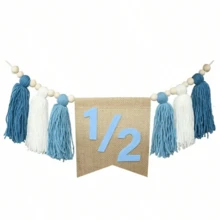 1 件套手工制作的 1/2 生日高脚椅横幅套件 - 波西米亚木珠和流苏花环，蓝色和白色 - 非常适合第一个生日庆祝和派对装饰、婴儿生日派对装饰 - 多色 - 查看 9