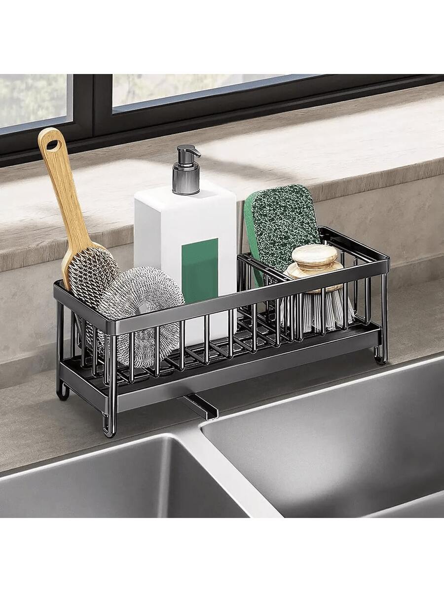NetHong Large Kitchen Sink Dish Drainer Rack With Drip Tray And Plate Cutlery Holder UK - 黑色海綿瀝水架 - 查看 1