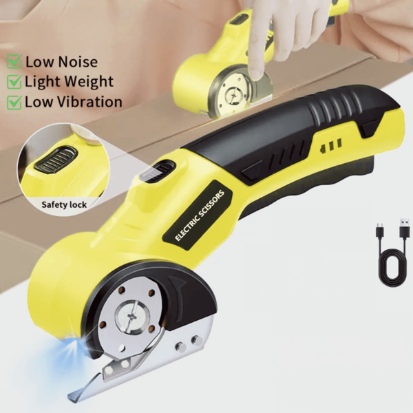 مقص كهربائي قاطع الكرتون مع ضوء LED، قاطع كهربائي لاسلكي، قاطع دوار للأقمشة والسجاد والجلد والبلاستيك