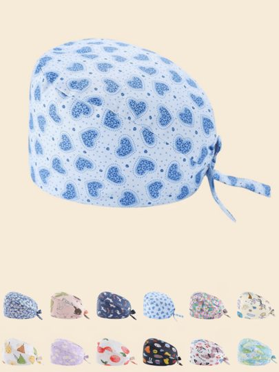 1pc Women's Premium Blend Floral/Cartoon/Animal/Heart Printed Drawstring Design Nurse Cap, Elastic Back, Suitable For Doctors, Nurses, And All Hospital, Beauty Salon, Veterinary Clinic Workers