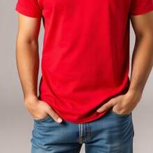 Comfortable Minimalist Printed T-Shirt - Red - View 5