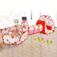 3-In-1 Youngsters' Play Tent - Indoor Foldable Game House With Steel Frame, Polyester Material - Red/Blue (!!! Balls Not Included !!!) - Red - View 5