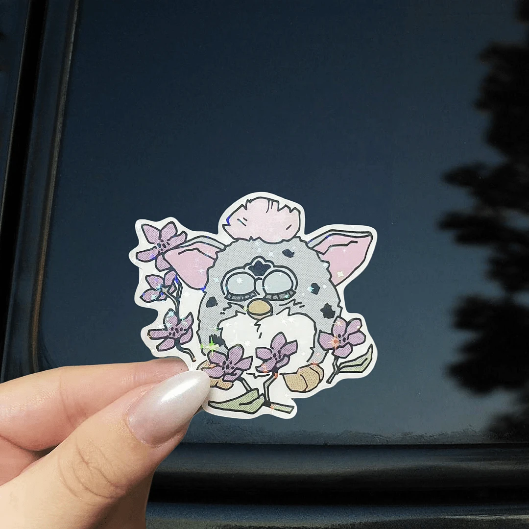 Floral Koala Cute Furby Sticker - Asymmetrical Shape, Self-Adhesive Car Sticker, Suitable For Cars, Laptops Etc. - Single Use, High Quality, Car Sticker