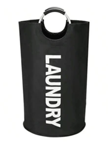 1pc 90L Large Laundry Basket, Collapsible Laundry Bag, Freestanding Tall Clothes Hamper, Foldable Washing Bin (Black)