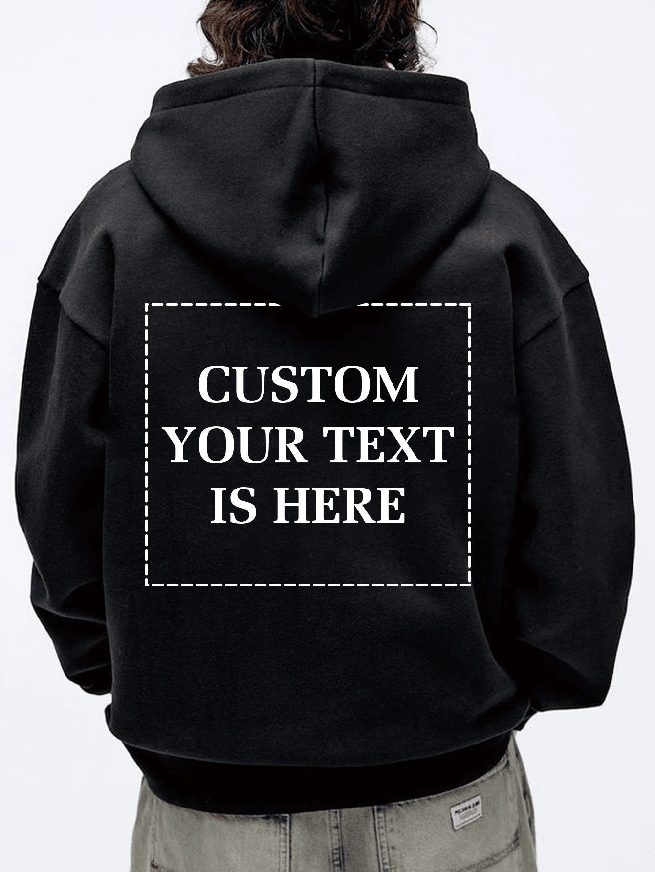 Personalized Text Customized Plus Size Men's Thermal Lined Hoodie Sweatshirt For Valentine's Day, Upload Your Favorite Quotes, Sayings, Funny Texts, Men's Customized Hoodie, Birthday/Valentine's Day/Father's Day/Party Anniversary/Birthday Gift - Black - View 1