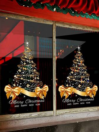 Christmas Decoration Static Cling Stickers, Christmas Tree & Window Glass Stickers