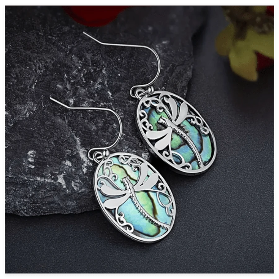 Women's Vintage Bohemian Dragonfly Drop Earrings - Oval Shell-Like Pendant Jewelry In Greenish-Blue, Lightweight Dangle Earrings For Beach Parties, Music Festivals, Casual Attire - Perfect Travel Souvenir Gift, Sparkly Earrings For Parties, Festival Accessories, Intricate Carvings - Nhiều màu - Xem 1