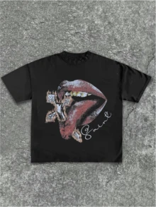 Plus Size Women T-Shirts,Y2k Hip-Hop Street Style ,(1 Pcs )100% Cotton Casual Printed T-Shirt,Crew Neck Short Sleeve,220g  Cotton T-Shirt,For Going Out,Gift,Summer,Unisex