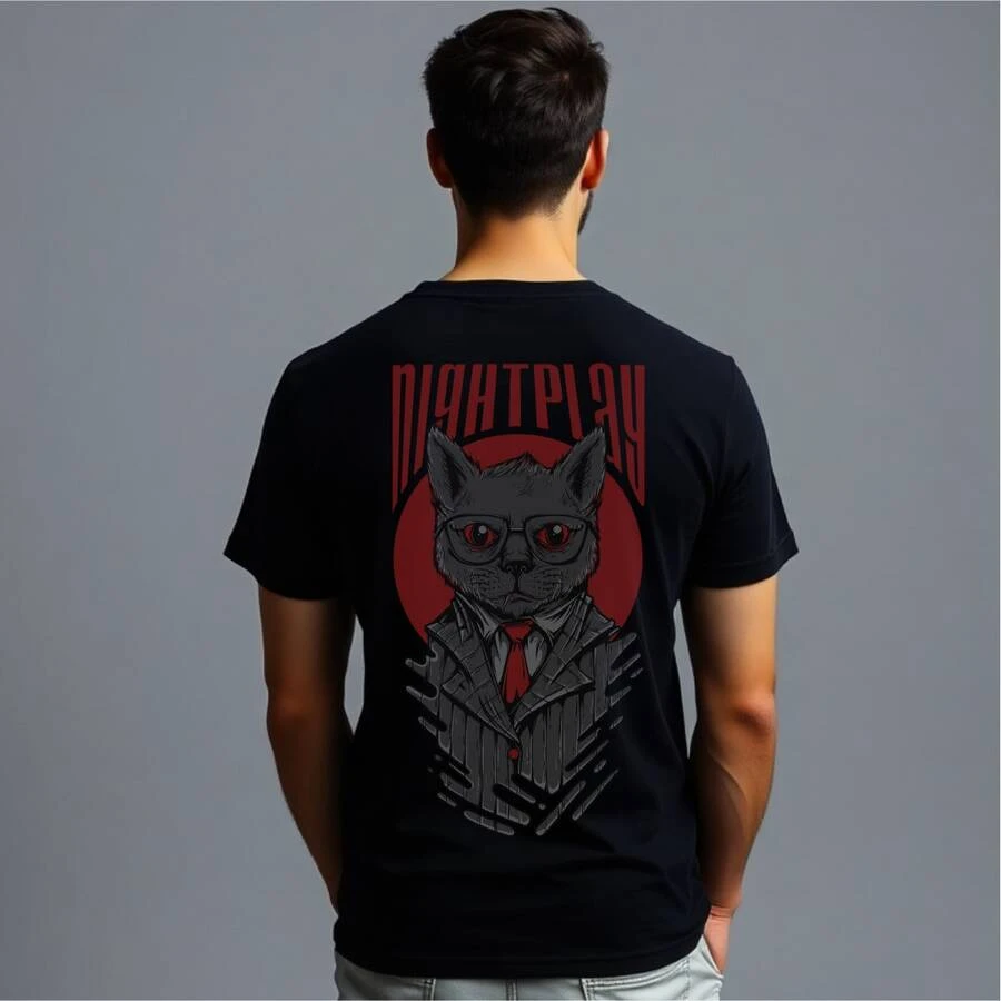 Camiseta Camisa Cat Gato Masculina Tshirt 100% Algodão Estampada - Preto - Visão 1