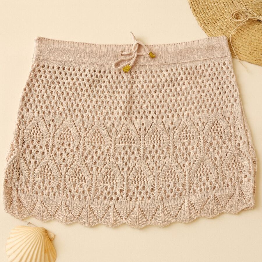 Beach Cover-Up Crochet Knit Skirt Beachwear Summer 2026 To Wear With A Bikini - 藕粉色 - 查看 1