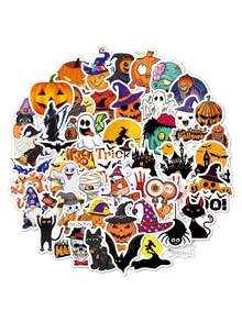 50pcs Halloween Themed Sticker Set, Including Pumpkin, Witch, Bat, Ghost, Spider Web And Other Spooky Designs, Party Stickers Craft Supplies For Scrapbooking, Halloween DIY, Suitable For Laptop, Water Bottle, Phone Case, Guitar - Various Cartoon Halloween - Multicolor - View 4