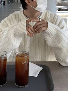 男童/青少年休闲宽松舒适户外粗针加厚长袖毛衣，1件装，春/秋/冬