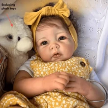 Muñeca Reborn Luca de 20 pulgadas, hecha a mano con vinilo realista, ojos abiertos, Body de tela, cabello implantado, juguete de colección y compañía, regalo de cumpleaños o Navidad (incluye chupete, biberón y pañal de estilo/color aleatorio) - Amarillo - Ver 3