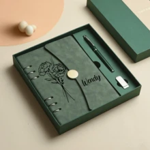 Personalized Leather Notebook With Name And Month Flower - Customizable Loose-Leaf Notebook - Custom A5 Vegan Leather Journal Set With Matching Pen, Personalized Travel/Teacher/Church Notebook, End Of Year Thank You Gift, Graduation, New Job Present - Teacher Gifts, Teacher Planner, Office Supplies, Stationery Gift, Travel Size Diary, Halloween Gift,Christmas Gift Supplies - Multicolor - View 3