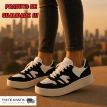 Tênis Feminino Plataforma Casual Leve para Passeios e Trabalho - Preto e Branco - Visão 3