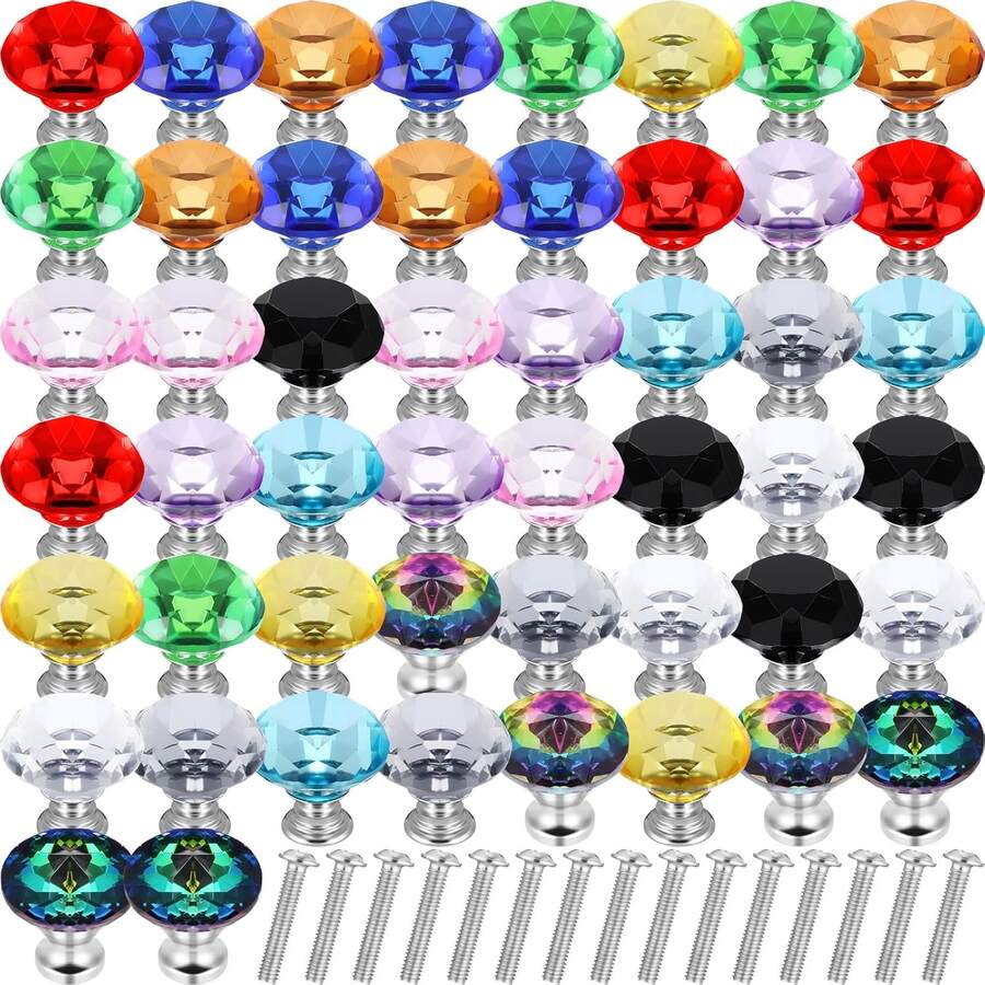 2/5/10pcs Crystal Glass Cabinet Door Knobs, Dresser Furniture Door Handles, Drawer Pulls, 30mm Diamond Shape Drawer Knobs, Suitable For Wardrobe And Cabinet, Cabinet Handles With Screws, Kitchen Drawer Pulls - Multicolor - View 1