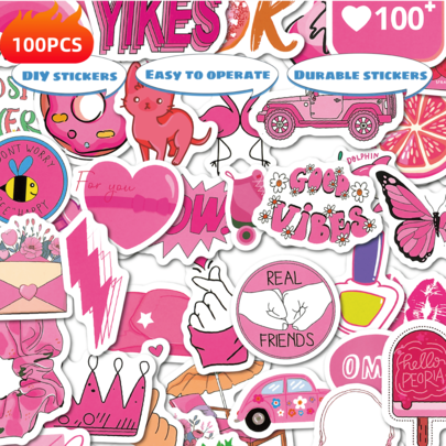 100 piezas de pegatinas de tema rosa para Halloween, decoraciones de Halloween, útiles escolares, útiles escolares estéticos, papelería, cintas creativas, decoraciones para scrapbooking, regalos de Halloween y Navidad