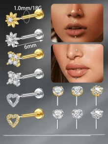 CIZME 5pcs Funky Stainless Steel Heart Lip Studs For Women For Daily Decoration, 18G Lip Piercing Jewelry Push In Lip Studs Cartilage Tragus Earrings Studs Labret Lip Studs Labret Piercing Jewelry - Lip Studs - View 2