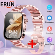 ERUN Reloj inteligente con correa de acero y silicona, actualizado para 2025, para caballeros y damas, con llamadas Bluetooth, carátula personalizable y temporizador, compatible con Android e iOS, regalo festivo con correa de metal - Multicolor - Ver 1