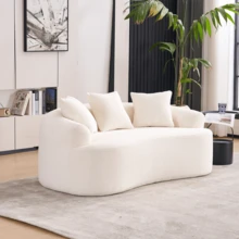 65" Curved Small Loveseat Sofa,Cozy Chenille Upholstered Couch With 3 Pillows,Modern Deep Seat Cloud Couch Memory Foam Compression Sofa,For Living Room Apartment Office,No Assembly Needed - trắng - Xem 7