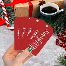 50 قطعة من علامات هدايا عيد الميلاد مع خيط، تمنيات بعيد ميلاد سعيد على علامات حمراء، بطول 2 * 3.5 بوصة قابلة للكتابة، ملصقات شنق شتوية، لوازم ديكور حفلة عيد الميلاد لتغليف الهدايا، DIY، المنزل، هدايا سانتا السري، هدايا عيد الميلاد