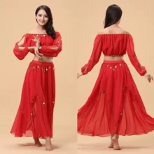 Women's Dance Skirt Belly Dance Long Skirt Swing Layered Skirt Party Festival Costume With Coins  Slit Skirt  Belly Dance Performance Competition Costume - 彩色 - 查看 5