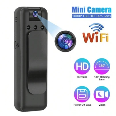 1pc Full HD 1080P Mini-Camera, Supporting WIFI Connection, High-Definition Night Vision, Compact Body, USB Charging, 180-Degree Rotatable Lens, Wearable Design, Portable Sports DV/DVR, Suitable For Sports, Cycling, Travel And Recording Life-Surveillance Camera, Law Enforcement Recorder.
