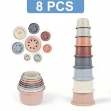 8pcs Stacking Cups Bath Toys Set, Stackable Nested Cups For 1-3 Years Old Toddler, Bathtub & Pool Toys For 6-12 Months Baby, Early Educational Montessori Style Gift, Suitable For 2-4 Years Old, Unisex (Random Color) - Multicolor - View 8