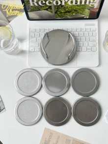 <紧凑、别致、银色时尚>，1 套/7 件复古不锈钢杯垫，包括杯垫架和 6 个杯垫 - 彩色 - 查看 6