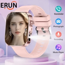 ERUN Reloj inteligente con correa de acero y silicona, actualizado para 2025, para caballeros y damas, con llamadas Bluetooth, carátula personalizable y temporizador, compatible con Android e iOS, regalo festivo con correa de metal - Multicolor - Ver 15