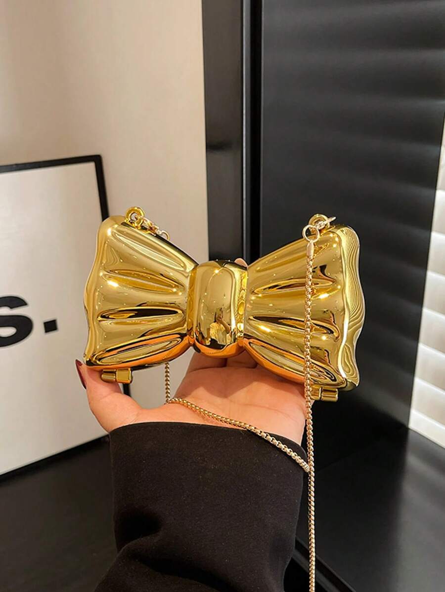 2025 Spring/Summer New Bow Art Yuansu Feng Chain Women's Small Square Bag, Minimalist Shoulder & Crossbody Bag - 金色 - 查看 1