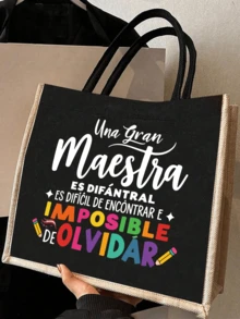 Set di due pezzi in lino nero, borsa in lino con stampa di lettere creative e portafoglio/borsa cosmetica, decorata con motivo a matita e stampa colorata di lettere, borsa shopping Dopamina, regalo di apprezzamento per gli insegnanti, borsa in lino da donna di grande capacità, regalo personalizzato per anniversario di matrimonio e compleanno degli amici, borsa in tela di moda da donna con bottone spesso, borsa in lino, regalo di Natale