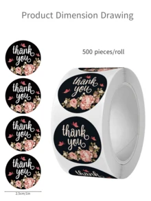 500 Pcs/1 Roll Of Thank-You Self-Adhesive Sealing Stickers, Flower Pattern Stickers, Thank-You Themed Party Decoration Stickers, Gift Packaging Bag Decoration Stickers, Gift Bag Sealing Stickers, DIY Craft Stickers, Suitable For Birthday Parties, Flowers, Gifts, Gift Packaging Supplies, Decorative Packaging Paper Labels, Envelope Greeting Card Stickers, Party Bottle And Cup Decoration Stickers, Party Decoration Stickers.