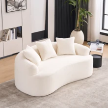 65" Curved Small Loveseat Sofa,Cozy Chenille Upholstered Couch With 3 Pillows,Modern Deep Seat Cloud Couch Memory Foam Compression Sofa,For Living Room Apartment Office,No Assembly Needed - trắng - Xem 10