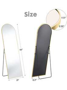 64"X21.1" Arched Full Length Floor Mirror For Bedroom, Living Room, Dressing Room & Closet - (64"H X 21.1"W, Arched Top) - Aluminum Alloy Frame, Gold, High-Def Nano Glass, 3 Placement Modes (Free-Standing/Leaning/Wall-Mounted), Waterproof - 金色 - 查看 6