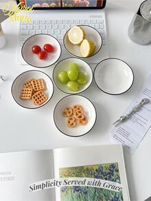 <Simplicity Served With Grace>, 8/6/4pcs Ceramic Round Small Dishes, Elegant High-End Plates For Afternoon Tea, Dipping Sauce, Condiment, Appetizer, Home Kitchen, Microwave Useable - Multicolor - View 2