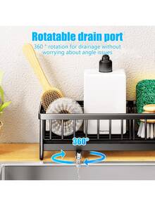 NetHong Large Kitchen Sink Dish Drainer Rack With Drip Tray And Plate Cutlery Holder UK - 黑色海綿瀝水架 - 查看 3