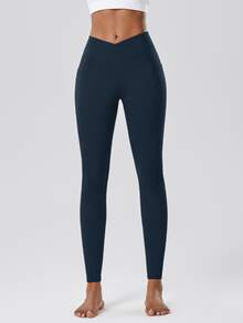 2pcs/Set Women's High Waist Lifting Tight Leggings, Activewear Pants, Cycling Pants, Yoga Pants, Fitness Wear, Dance Wear, With Criss-Cross Waist, Side Pockets, High Elasticity, Breathable, Moisture-Wicking, Suitable For Gym Workout, Running, Outdoor Sports, Cycling, Yoga, Pilates, Dance, Ballet