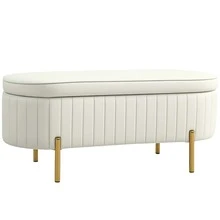 HOMCOM Upholstered Bedroom Bench, Channel Tufted Storage Bench, Bench Seat With Thick Padding And Metal Legs, Ottoman Bench For Bedroom Living Room, Hallway, Cream White - Màu be - Xem 9