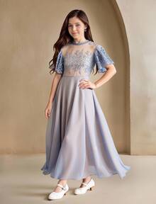 SHEIN Tween Girls Elegant Short Sleeve Dress - Grey - View 2